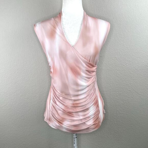 Calvin Klein Pink Chiffon Gathered Sleeveless Faux Wrap V-Neck Top Large NWT - Picture 12 of 13